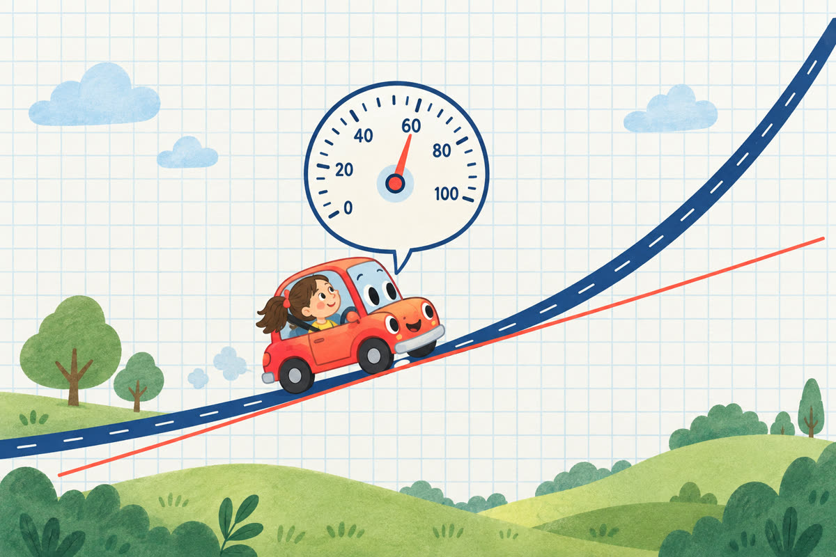 Automobilis su spidometru ant kylančio grafiko